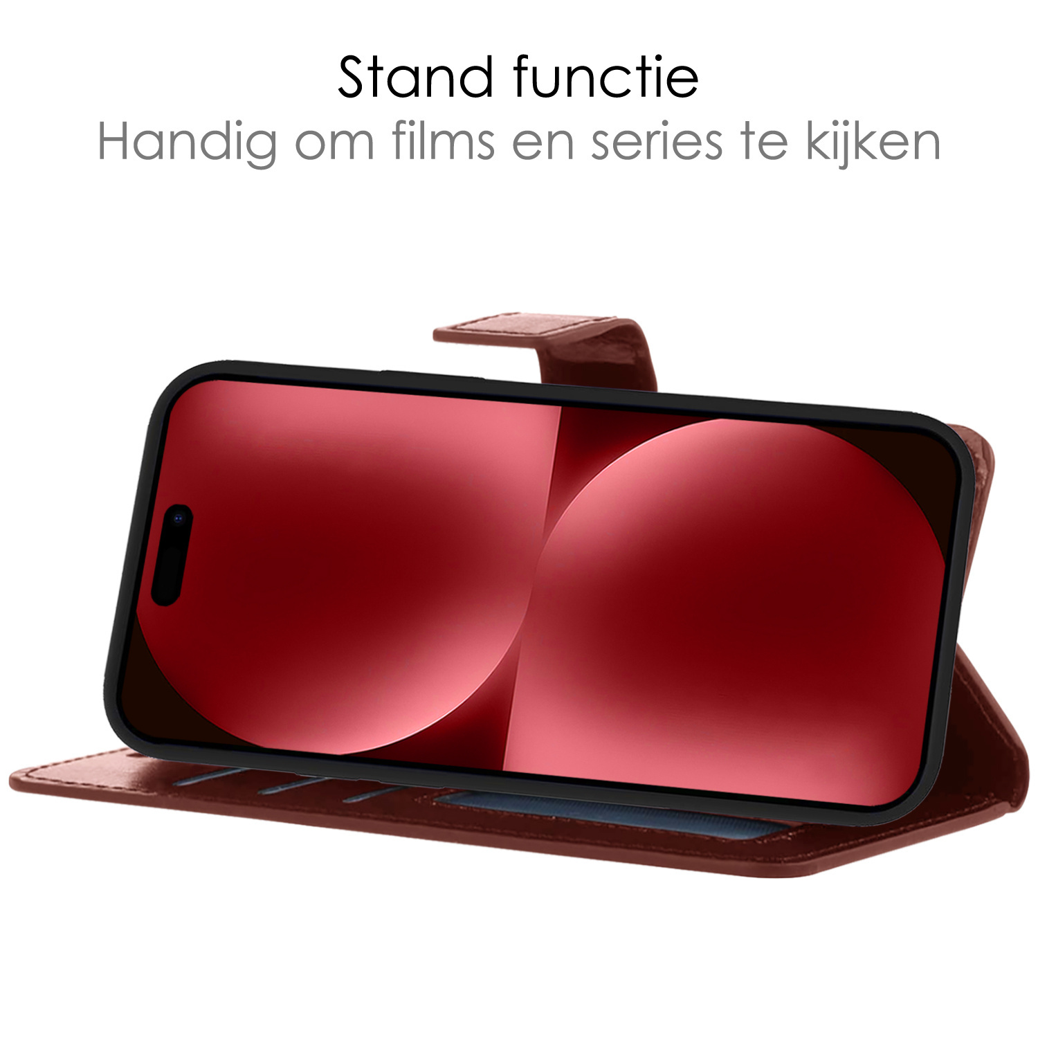 NoXx Hoes Geschikt voor iPhone 15 Plus Hoesje Book Case Hoes Flip Cover Wallet Bookcase Met 2x Screenprotector - Bruin