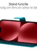 NoXx Hoes Geschikt voor iPhone 15 Plus Hoesje Book Case Hoes Flip Cover Wallet Bookcase Met 2x Screenprotector - Turquoise