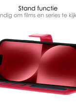 NoXx Hoes Geschikt voor iPhone 15 Pro Hoesje Book Case Hoes Flip Cover Wallet Bookcase Met Screenprotector - Donkerroze