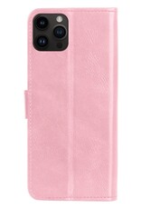 NoXx Hoes Geschikt voor iPhone 15 Pro Hoesje Book Case Hoes Flip Cover Wallet Bookcase Met 2x Screenprotector - Lichtroze