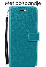 NoXx Hoes Geschikt voor iPhone 15 Pro Hoesje Book Case Hoes Flip Cover Wallet Bookcase Met 2x Screenprotector - Turquoise