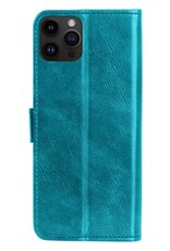 NoXx Hoes Geschikt voor iPhone 15 Pro Hoesje Book Case Hoes Flip Cover Wallet Bookcase Met 2x Screenprotector - Turquoise