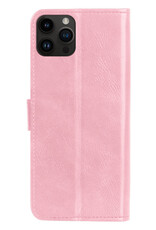 NoXx Hoes Geschikt voor iPhone 15 Pro Max Hoesje Book Case Hoes Flip Cover Wallet Bookcase Met Screenprotector - Lichtroze