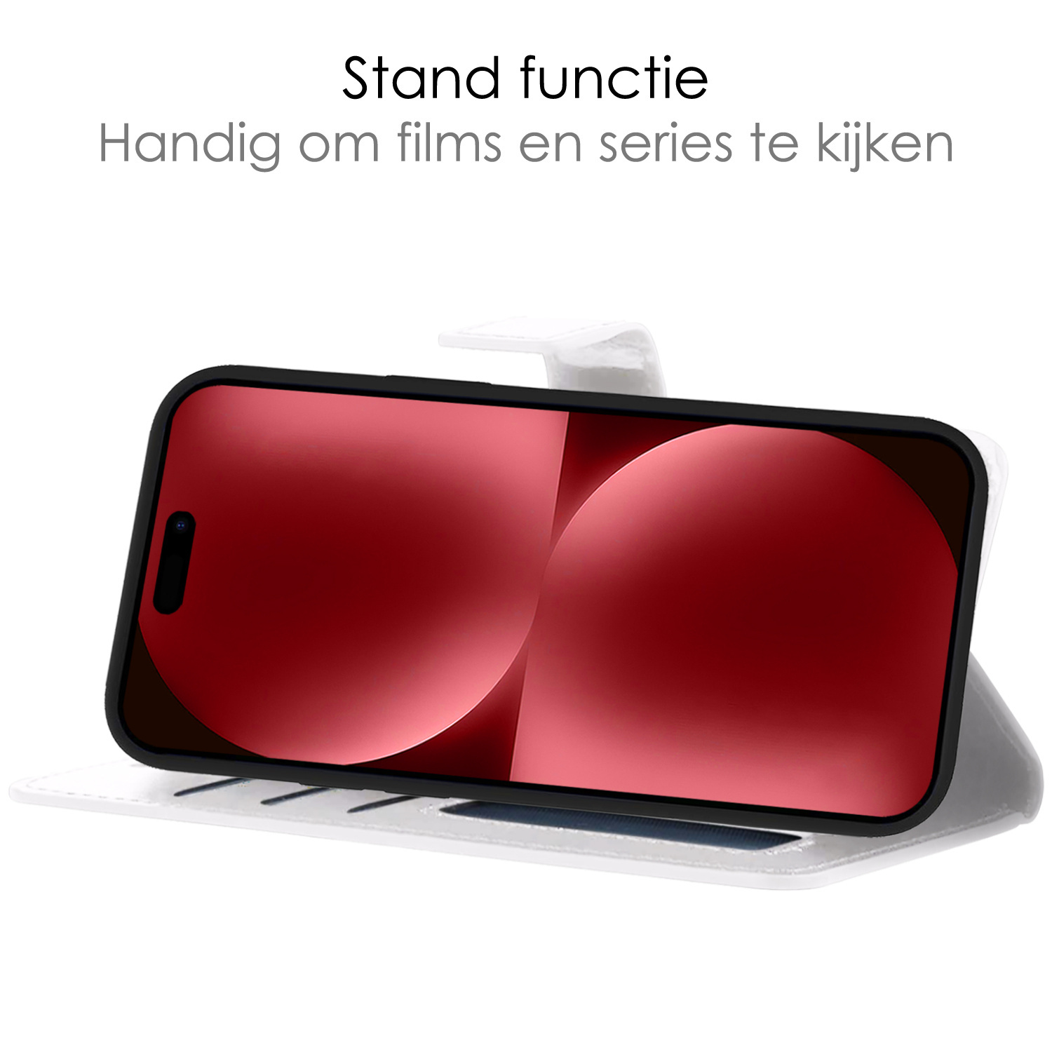 NoXx Hoes Geschikt voor iPhone 15 Pro Max Hoesje Book Case Hoes Flip Cover Wallet Bookcase Met Screenprotector - Wit