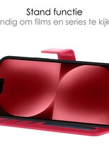 NoXx Hoes Geschikt voor iPhone 15 Pro Max Hoesje Book Case Hoes Flip Cover Wallet Bookcase Met 2x Screenprotector - Donkerroze