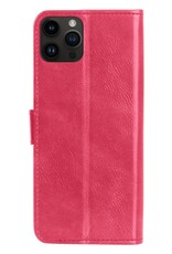 NoXx Hoes Geschikt voor iPhone 15 Pro Max Hoesje Book Case Hoes Flip Cover Wallet Bookcase Met 2x Screenprotector - Donkerroze