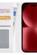 NoXx Hoes Geschikt voor iPhone 15 Pro Max Hoesje Book Case Hoes Flip Cover Wallet Bookcase Met 2x Screenprotector - Wit