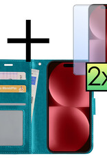 NoXx Hoes Geschikt voor iPhone 15 Pro Max Hoesje Book Case Hoes Flip Cover Wallet Bookcase Met 2x Screenprotector - Turquoise