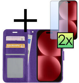 NoXx NoXx iPhone 15 Pro Max Hoesje Bookcase Met 2x Screenprotector - Paars