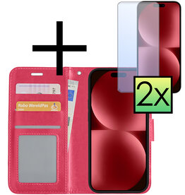 NoXx NoXx iPhone 15 Pro Max Hoesje Bookcase Met 2x Screenprotector - Donkerroze
