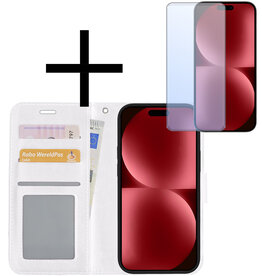 NoXx NoXx iPhone 15 Pro Max Hoesje Bookcase Met Screenprotector - Wit