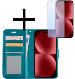 NoXx NoXx iPhone 15 Pro Max Hoesje Bookcase Met Screenprotector - Turquoise