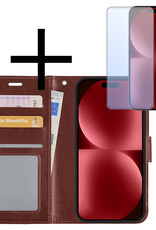 NoXx Hoes Geschikt voor iPhone 15 Pro Max Hoesje Book Case Hoes Flip Cover Wallet Bookcase Met Screenprotector - Bruin