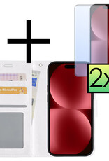 NoXx Hoes Geschikt voor iPhone 15 Pro Hoesje Book Case Hoes Flip Cover Wallet Bookcase Met 2x Screenprotector - Wit