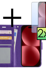 NoXx Hoes Geschikt voor iPhone 15 Pro Hoesje Book Case Hoes Flip Cover Wallet Bookcase Met 2x Screenprotector - Paars