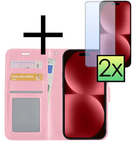 NoXx NoXx iPhone 15 Pro Hoesje Bookcase Met 2x Screenprotector - Lichtroze