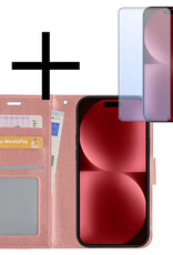 NoXx Hoes Geschikt voor iPhone 15 Pro Hoesje Book Case Hoes Flip Cover Wallet Bookcase Met Screenprotector - Rosé goud