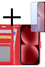 NoXx Hoes Geschikt voor iPhone 15 Pro Hoesje Book Case Hoes Flip Cover Wallet Bookcase Met Screenprotector - Rood
