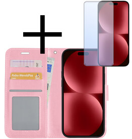 NoXx NoXx iPhone 15 Pro Hoesje Bookcase Met Screenprotector - Lichtroze