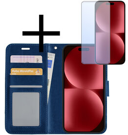 NoXx NoXx iPhone 15 Pro Hoesje Bookcase Met Screenprotector - Donkerblauw