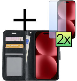 NoXx NoXx iPhone 15 Plus Hoesje Bookcase Met 2x Screenprotector - Zwart