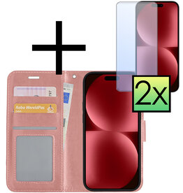 NoXx NoXx iPhone 15 Plus Hoesje Bookcase Met 2x Screenprotector - Rose Goud