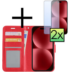 NoXx NoXx iPhone 15 Plus Hoesje Bookcase Met 2x Screenprotector - Donkerroze
