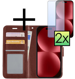 NoXx NoXx iPhone 15 Plus Hoesje Bookcase Met 2x Screenprotector - Bruin