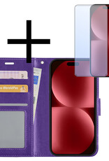 NoXx Hoes Geschikt voor iPhone 15 Plus Hoesje Book Case Hoes Flip Cover Wallet Bookcase Met Screenprotector - Paars