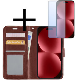 NoXx NoXx iPhone 15 Plus Hoesje Bookcase Met Screenprotector - Bruin