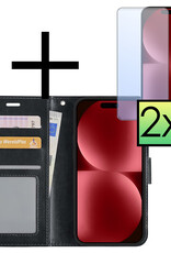NoXx Hoes Geschikt voor iPhone 15 Hoesje Book Case Hoes Flip Cover Wallet Bookcase Met 2x Screenprotector - Zwart