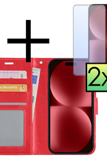 NoXx Hoes Geschikt voor iPhone 15 Hoesje Book Case Hoes Flip Cover Wallet Bookcase Met 2x Screenprotector - Rood