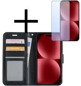 NoXx NoXx iPhone 15 Hoesje Bookcase Met Screenprotector - Zwart