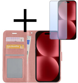 NoXx NoXx iPhone 15 Hoesje Bookcase Met Screenprotector - Rose Goud