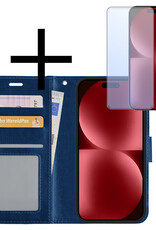 NoXx Hoes Geschikt voor iPhone 15 Hoesje Book Case Hoes Flip Cover Wallet Bookcase Met Screenprotector - Donkerblauw