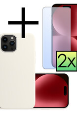 NoXx Hoes Geschikt voor iPhone 15 Pro Max Hoesje Cover Siliconen Back Case Hoes Met 2x Screenprotector - Wit