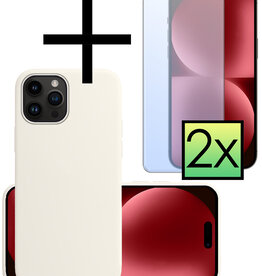 NoXx NoXx iPhone 15 Pro Max Hoesje Siliconen Met 2x Screenprotector - Wit