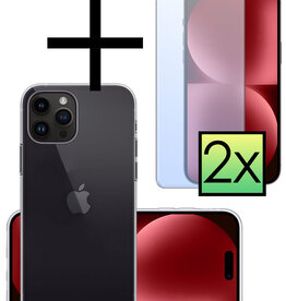NoXx NoXx iPhone 15 Pro Max Hoesje Siliconen Met 2x Screenprotector - Transparant