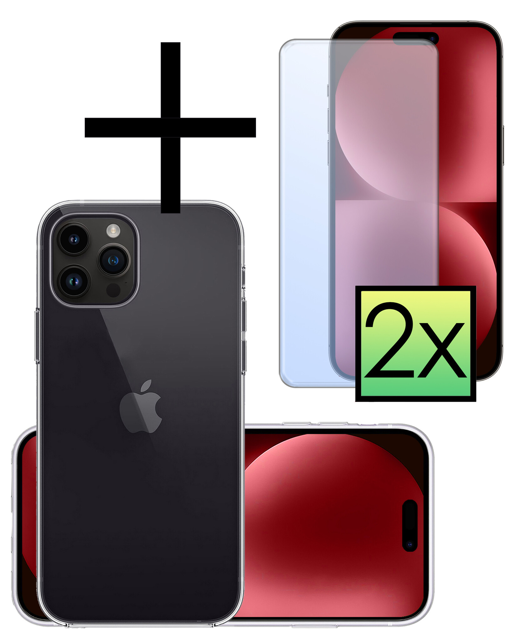 NoXx Hoes Geschikt voor iPhone 15 Pro Max Hoesje Cover Siliconen Back Case Hoes Met 2x Screenprotector - Transparant