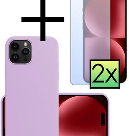 NoXx NoXx iPhone 15 Pro Max Hoesje Siliconen Met 2x Screenprotector - Lila