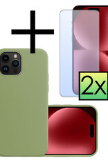 NoXx Hoes Geschikt voor iPhone 15 Pro Max Hoesje Cover Siliconen Back Case Hoes Met 2x Screenprotector - Groen