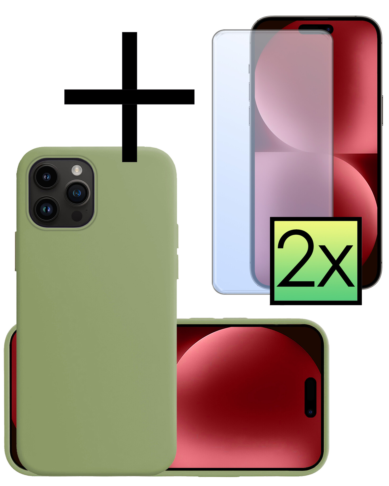 NoXx Hoes Geschikt voor iPhone 15 Pro Max Hoesje Cover Siliconen Back Case Hoes Met 2x Screenprotector - Groen
