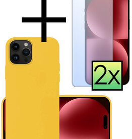 NoXx NoXx iPhone 15 Pro Max Hoesje Siliconen Met 2x Screenprotector - Geel