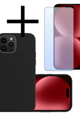 NoXx Hoes Geschikt voor iPhone 15 Pro Max Hoesje Cover Siliconen Back Case Hoes Met Screenprotector - Zwart