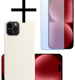 NoXx NoXx iPhone 15 Pro Max Hoesje Siliconen Met Screenprotector - Wit