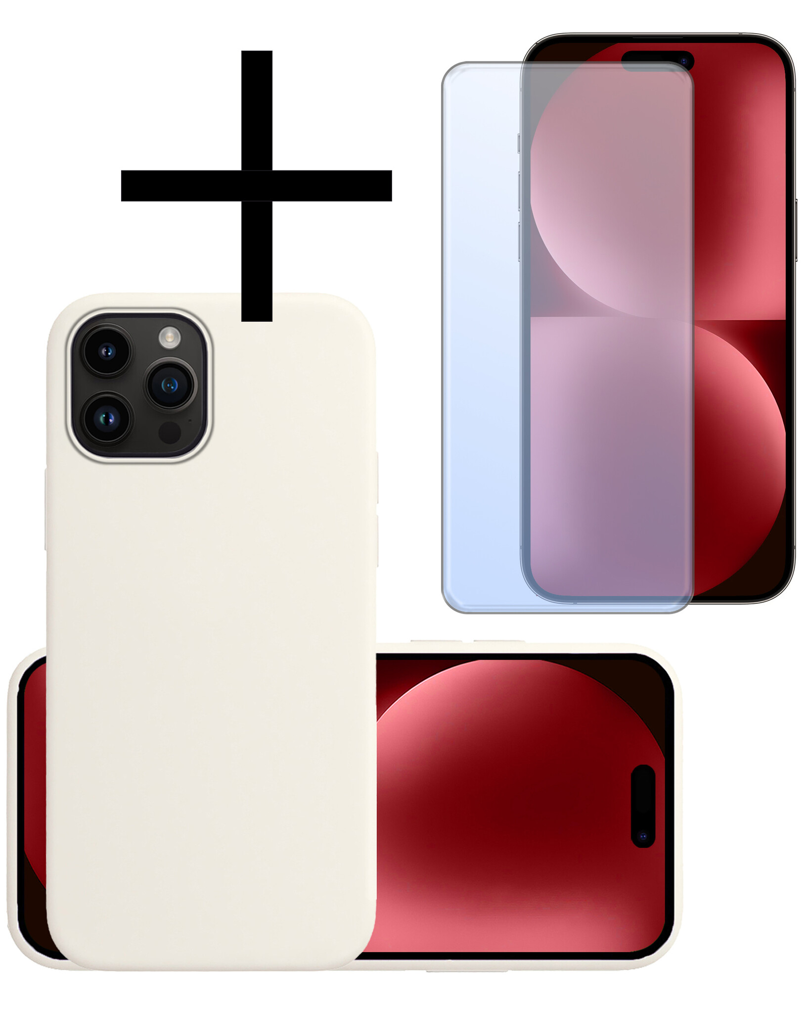 NoXx Hoes Geschikt voor iPhone 15 Pro Max Hoesje Cover Siliconen Back Case Hoes Met Screenprotector - Wit