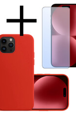 NoXx Hoes Geschikt voor iPhone 15 Pro Max Hoesje Cover Siliconen Back Case Hoes Met Screenprotector - Rood