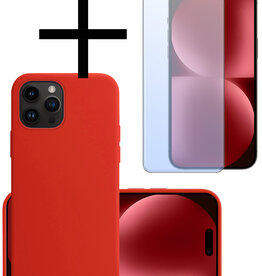 NoXx NoXx iPhone 15 Pro Max Hoesje Siliconen Met Screenprotector - Rood