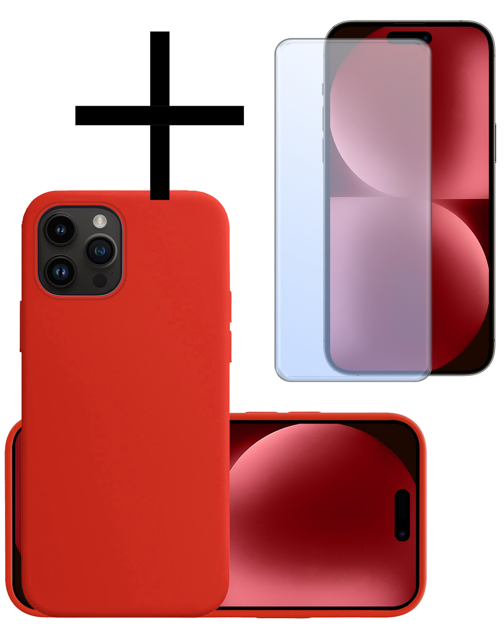 NoXx Hoes Geschikt voor iPhone 15 Pro Max Hoesje Cover Siliconen Back Case Hoes Met Screenprotector - Rood