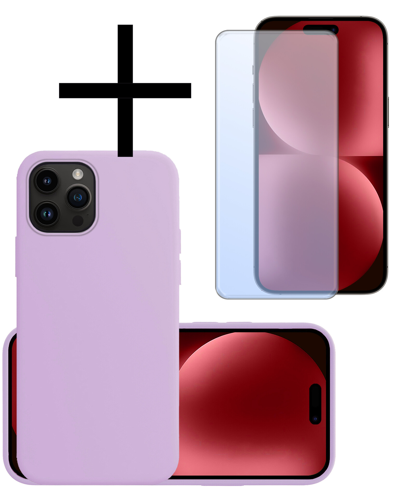 NoXx Hoes Geschikt voor iPhone 15 Pro Max Hoesje Cover Siliconen Back Case Hoes Met Screenprotector - Lila